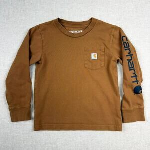 Carhartt Boys Long Sleeve Pocket Tee Tan Brown Logo 4T